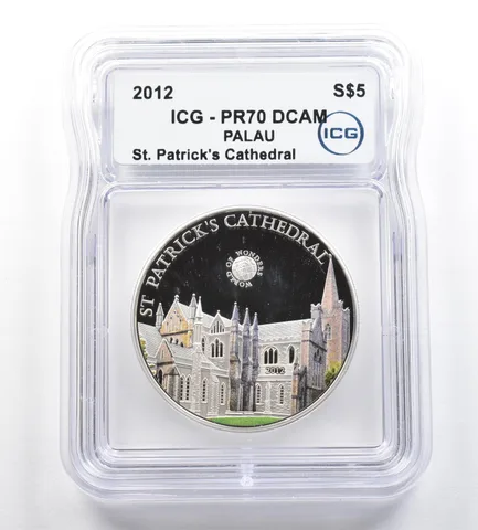 2012 Palau 5 Dollars Silver St Patrick's Cathedral PR70 DCAM ICG *5305