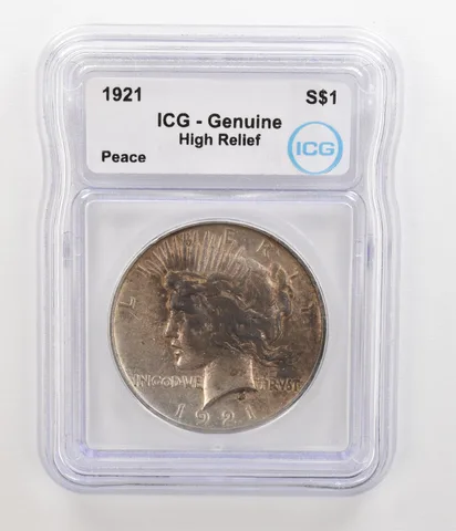 1921 Peace Silver Dollar High Relief Genuine ICG Nice Tone a5499