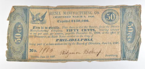 1837 50 Cents Philadelphia PA Phenix Manufacturing Co Obsolete Note *8665