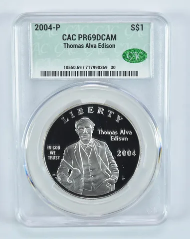 2004-P Thomas Edison Commemorative Silver Dollar PR69 DCAM CAC CACg
