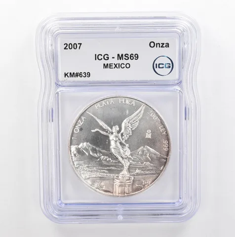 2007 Mo Mexico 1 Onza Silver Libertad KM#639 MS69 ICG Peripheral Tone *5361