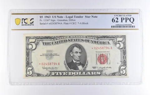 1963 $5 Legal Tender Star Note Fr#1536* Uncirculated 62 PPQ PCGS *8316