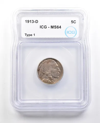 1913-D Indian Head Buffalo Nickel Type 1 MS64 ICG *3555