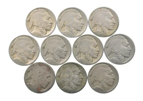 Lot 10 5c RAISED GROUND 1913 Buffalo Nickels First Year Issue! May be P/D/S *637
