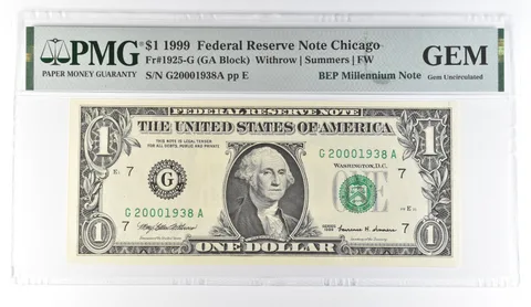 1999 $1 Chicago IL FRN Fr#1925-G BEP Millennium PMG Fancy Serial 1938 a8089