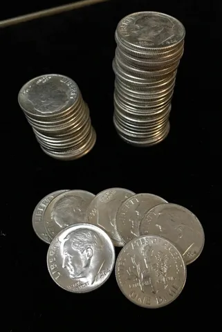 (100) 1958-1964 Unc BU MS Roosevelt Dime 2 Roll Lot $10 Face 90% Silver