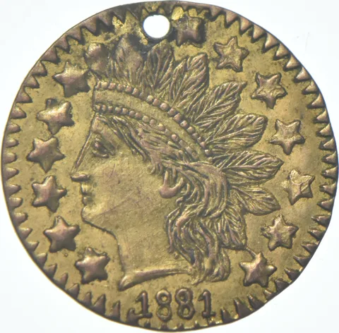 1881 Indian Head California Gold Quarter Dollar Round a9103