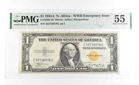 PMG 55 AU 1935 A $1 North Africa WWII Emergency Issue Yellow Seal Fr#2306 *1119