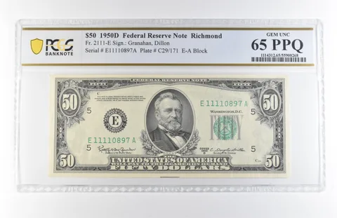 1950 D $50 Richmond VA FRN Fr#2111-E Gem Unc 65 PPQ PCGS *7881