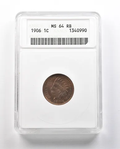 1906 Indian Head Cent MS64 RB ANACS a1187