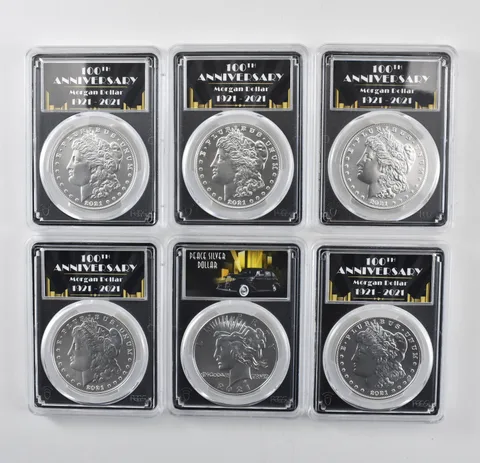 Set 2021/D/S/CC/O Morgan/Peace Silver Dollar FDOI MS70 PCGS *4314