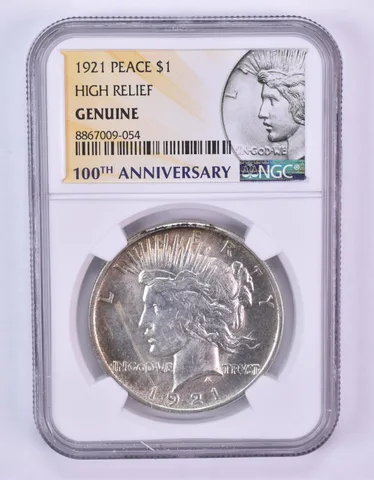 1921 Peace Silver Dollar High Relief Genuine NGC *1091