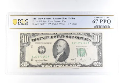 1950 $10 Dallas TX FRN Fr#2010-K Superb Gem Unc 67 PPQ PCGS *6061