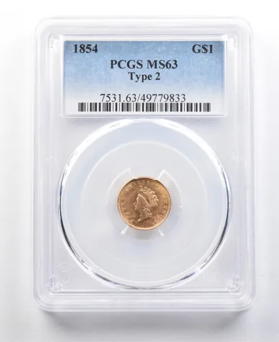 1854 $1 Indian Princess Head Gold Dollar Type 2 MS63 PCGS *5178