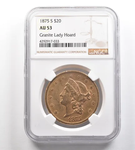 1875-S $20 Liberty Head Gold Double Eagle Granite Lady Hoard AU53 NGC *4297