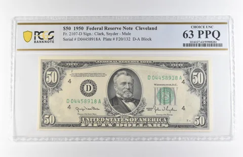 1950 $50 Cleveland OH FRN Fr#2107-D Mule Choice Unc 63 PPQ PCGS *7902
