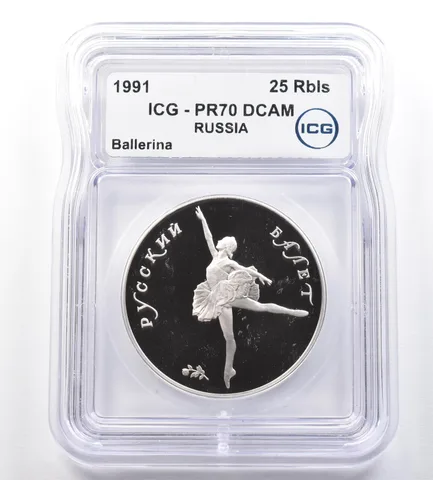 1991 Russia 25 Roubles Palladium Ballerina PR70 DCAM ICG *0986