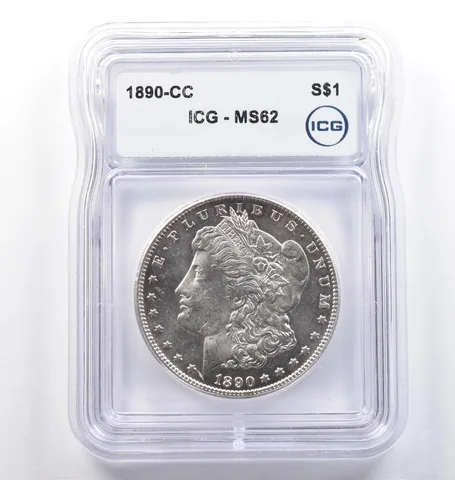 1890-CC Morgan Silver Dollar MS62 ICG *0077