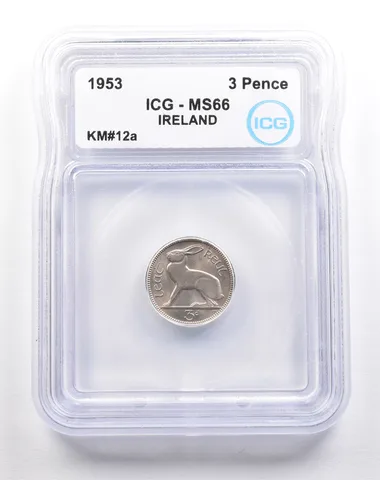 1953 Ireland 3 Pence KM#12a MS66 ICG *5526