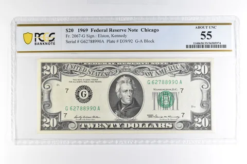 1969 $20 Chicago IL FRN Fr#2067-G About Unc 55 PCGS *4996