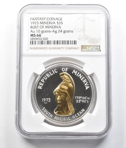1973 Fantasy Coinage $35 Bust Of Minerva Au 10 Grains Ag 24 grams MS66 NGC *7007