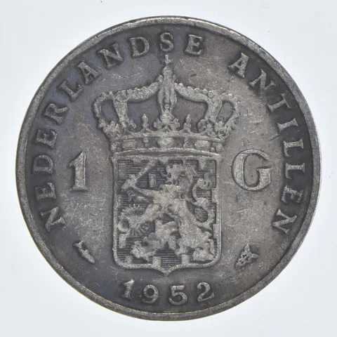 SILVER WORLD Coin 1952 Netherlands Antilles 1 Gulden World Silver Coin *848