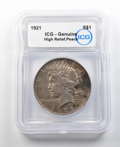 1921 Peace Silver Dollar High Relief Genuine ICG *0340