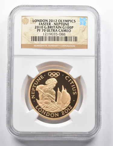 PF70 UCAM 2010 Great Britain 100 Pounds Gold Neptune 2012 Olympics NGC *0951