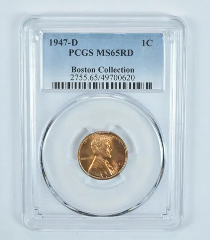 1947-D Lincoln Wheat Cent Boston Collection MS65 RD PCGS Blue Label
