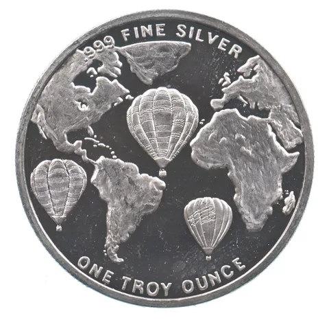 VINTAGE Art Bar/Round 1995 9th Balloon Glow 1 Oz. .999 Silver One T Ounce *156