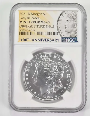 Err MS69 2021-D Morgan Silver Dollar OBV Strck Thru ER 100th Anniv. NGC *9683
