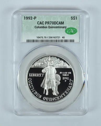 1992-P Columbus Commemorative Silver Dollar PR70 DCAM CAC CACg