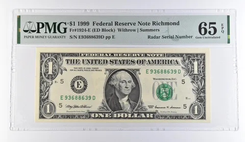 1999 $1 Richmond VA FRN Radar S/N Fr#1924-E Gem Unc 65 EPQ PMG *9488