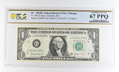 1963 B $1 Chicago IL FRN Fr#1902-G Superb Gem Unc 67 PPQ PCGS *9251