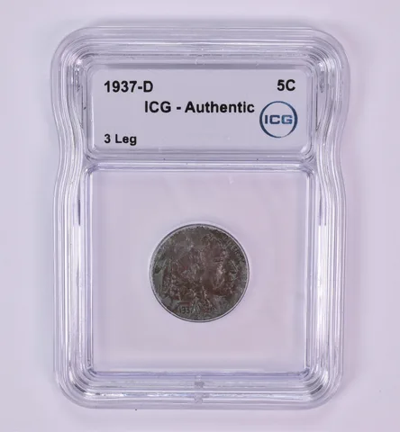 1937-D Indian Head Buffalo Nickel 3 Leg Authentic ICG a1805