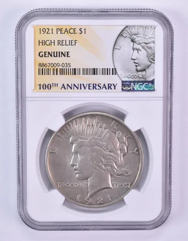 1921 Peace Silver Dollar High Relief Genuine NGC *1090