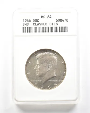 1966 Kennedy Half Dollar SMS Clashed Dies MS64 ANACS *2091