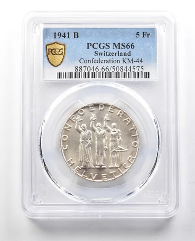 1941 B Switzerland 5 Francs Confederation KM-44 MS66 PCGS a1314