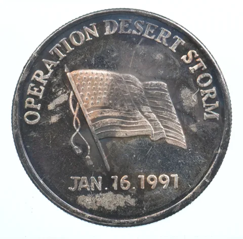 VINTAGE Art Bar/Round 1991 Operation Desert Storm 1 Oz. .999 Silver 1 T Oz *881
