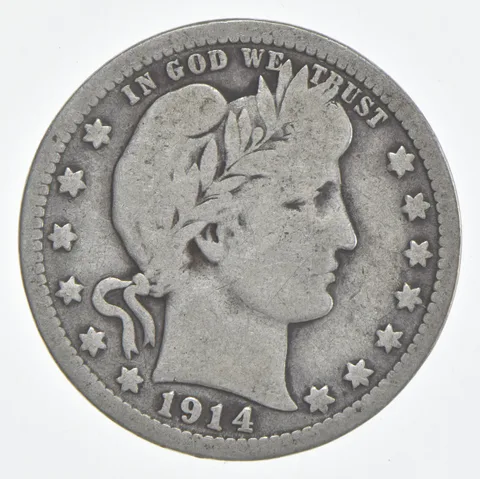 1914 (P) Barber Quarter 90% Silver VG Condition