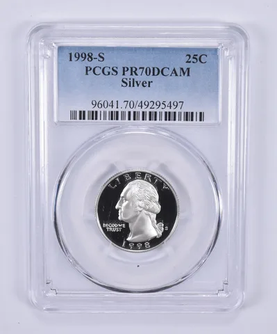 1998-S Washington Quarter Silver PR70 DCAM PCGS Blue Label