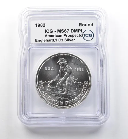1982 Engelhard 1 Oz Silver American Prospector MS67 DMPL ICG *7476
