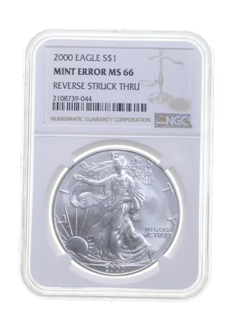 MS66 MINT ERROR 2000 American Silver Eagle - REV Struck Thru - Graded NGC *4277
