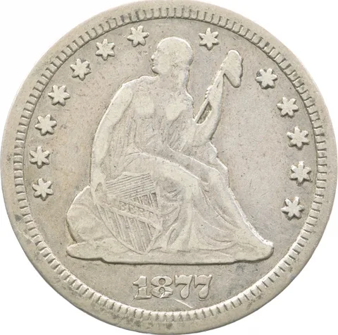 1877-CC Seated Liberty Quarter a8934