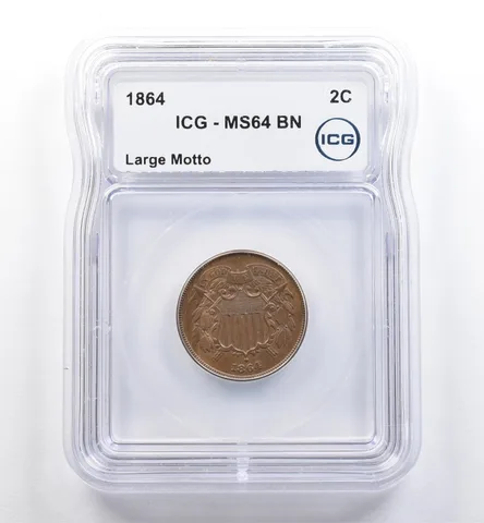 1864 Shield Two Cents Large Motto MS64 BN ICG *6417
