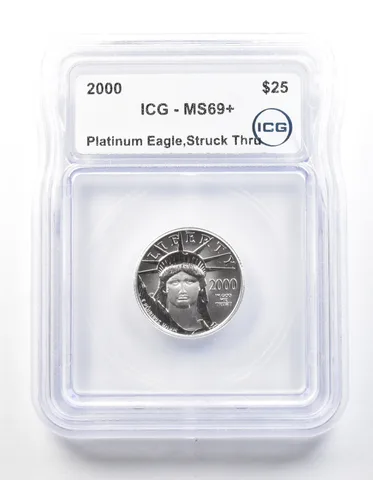 2000 $25 American Platinum Eagle Struck Thru 1/4 Oz Platinum MS69+ ICG a2227