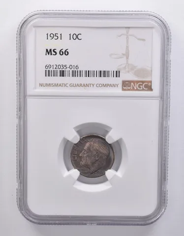 1951 Roosevelt Dime MS66 NGC Beautiful Blue Tone *7177