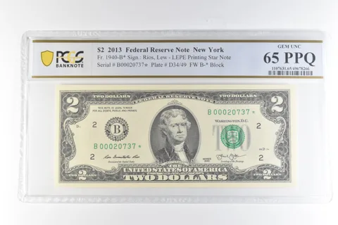 2013 $2 New York NY FRN Fr#1940-B* LEPE Printing Star Note Unc 65 PPQ PCGS *0665