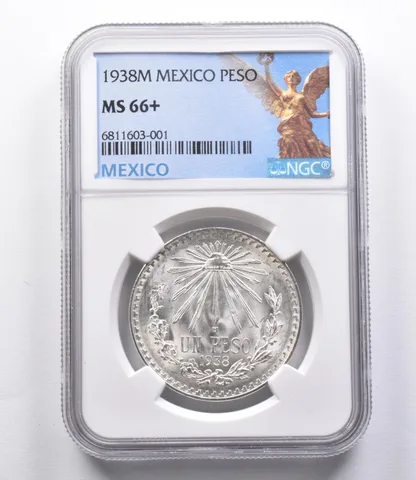MS66+ 1938 M Mexico Peso NGC *2990