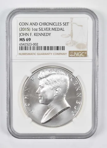 (2015) 1 oz Silver Medal John F Kennedy Coin and Chronicles MS69 NGC